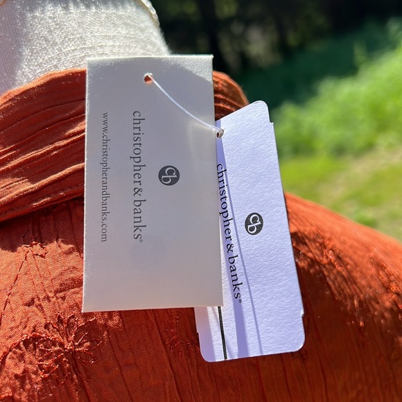 Christopher & Banks size med rust color button down, top three-quarter sleeve - Picture 8 of 15
